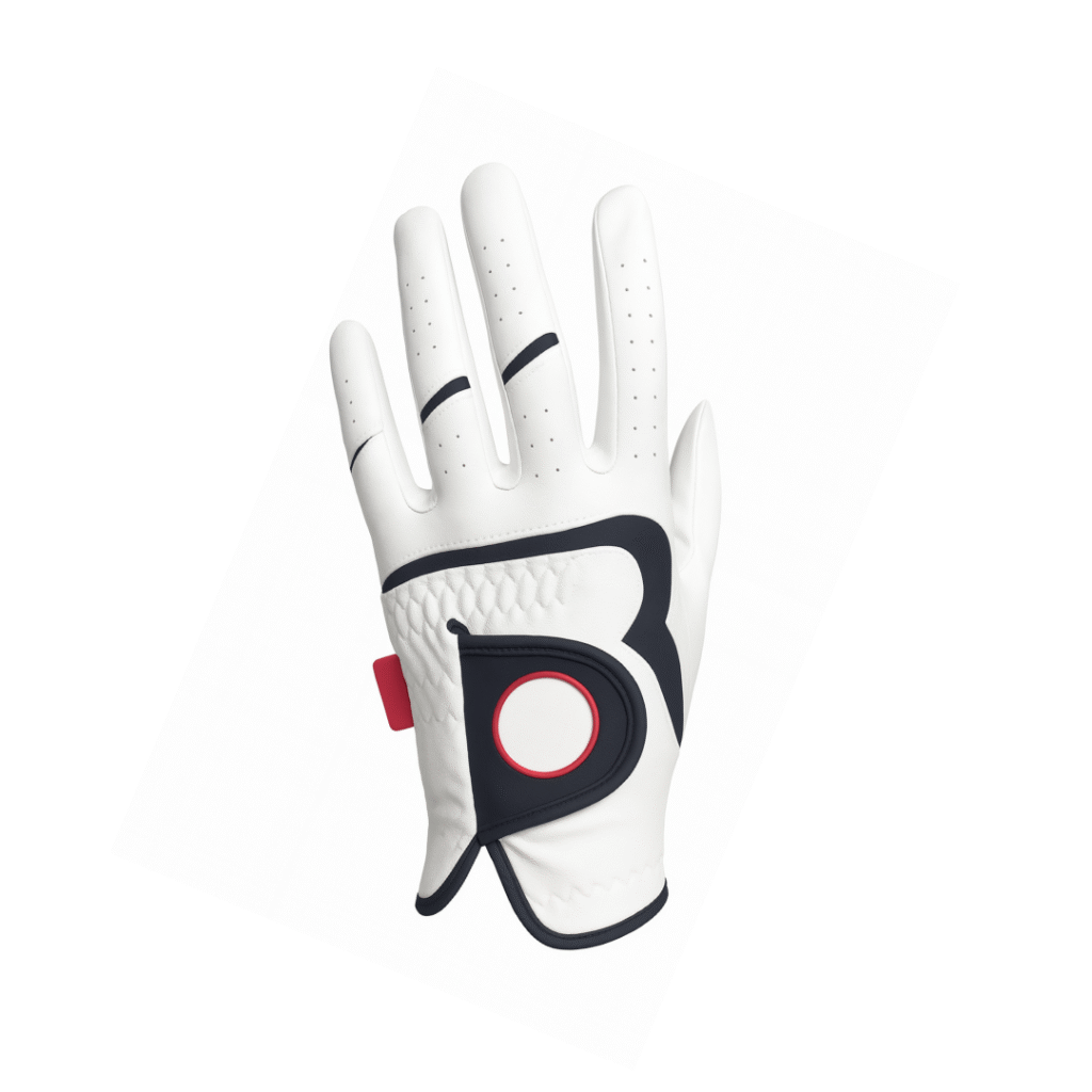 SCS Custom Elite Golf Glove - White/Navy Bold "B" Accent with Red Trim Marker