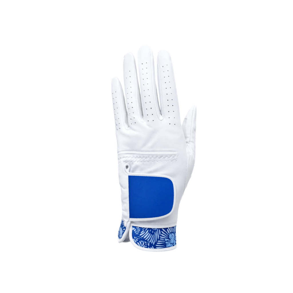 SCS Custom Elite Golf Glove - White/Blue Floral Cuff Accent
