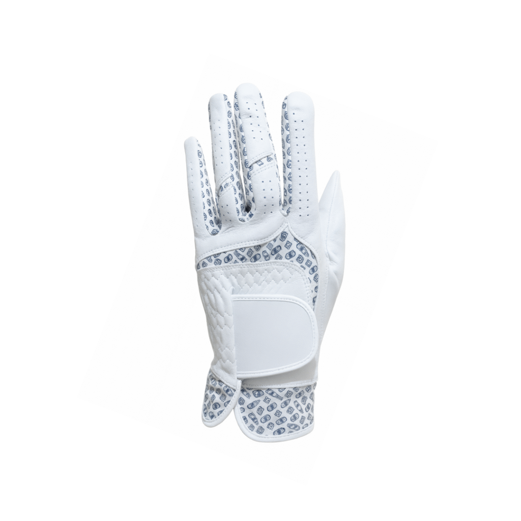 SCS Custom Elite Golf Glove - White/Blue Patterned Accent
