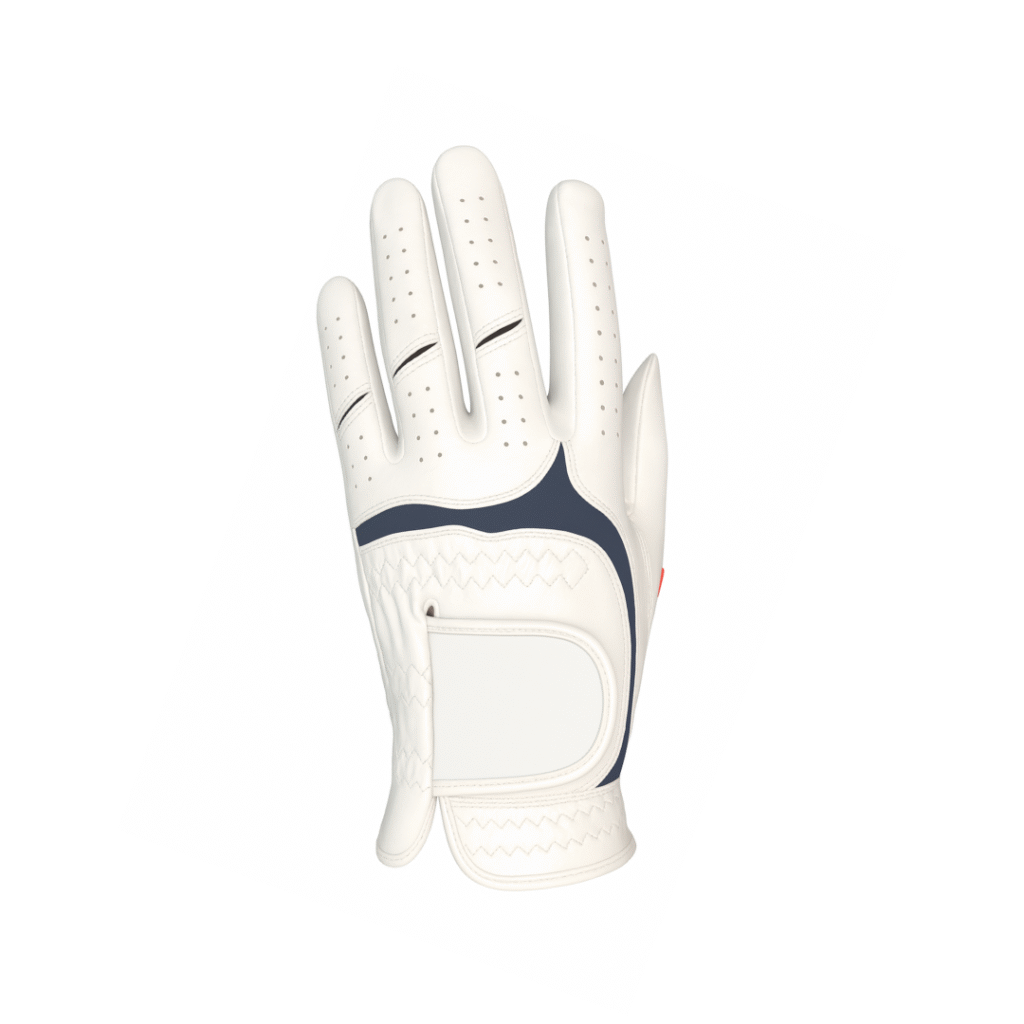 SCS Custom Elite Golf Glove - White/Navy Curved Backhand Accent